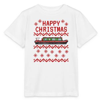 Narrowboat Ugly Christmas Canal Boat - Stanley/Stella MINI CREATOR Kids’ T-Shirt - white - Front - Maike (125cm)