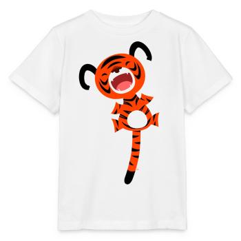 Hüpfender Tiger von Cheerful Madness!! - Stanley/Stella Kinder T-Shirt MINI CREATOR  - Weiß - Vorne - Maike (125cm)