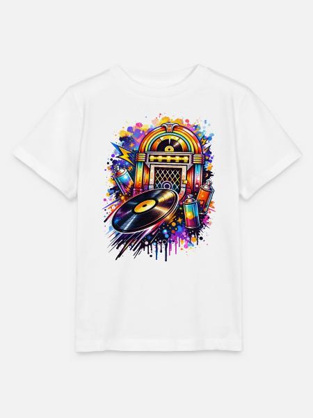 Bunte Jukebox im Graffiti-Style mit Schallplatte - Stanley/Stella Kinder T-Shirt MINI CREATOR  - Weiß