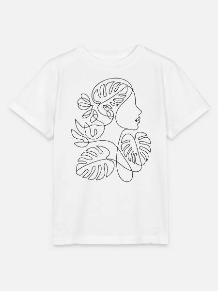 Botanische Strichzeichnung: Frauenprofil - Stanley/Stella Kinder T-Shirt MINI CREATOR  - Weiß
