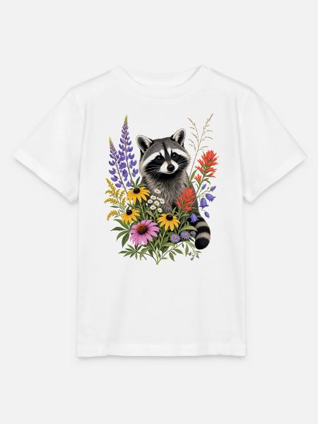 Waschbär in Blumenwiese - Stanley/Stella Kinder T-Shirt MINI CREATOR - Weiß