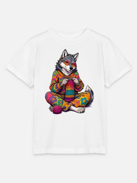 Strickende Hippie Wölfin - Stanley/Stella Kinder T-Shirt MINI CREATOR  - Weiß