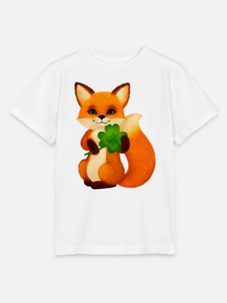 Niedlicher kleiner Fuchs mit vierblättrigem Klee - Stanley/Stella Kinder T-Shirt MINI CREATOR - Weiß