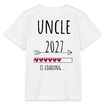 Pregnancy Announcement – Onkel 2027 Geschenk - Stanley/Stella Kinder T-Shirt MINI CREATOR  - Weiß - Vorne - Maike (125cm)