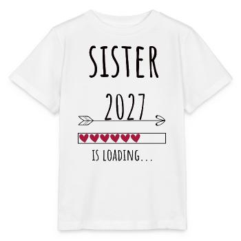 Pregnancy Announcement – Schwester 2027 Geschenk - Stanley/Stella Kinder T-Shirt MINI CREATOR  - Weiß - Vorne - Maike (125cm)