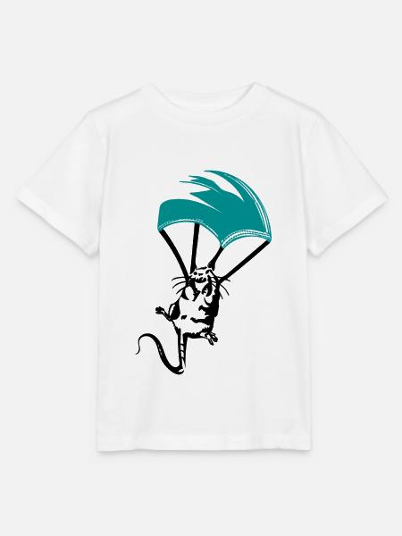 Ratte mit Gesichtsmasken Fallschirm Street Art - Stanley/Stella Kinder T-Shirt MINI CREATOR - Weiß