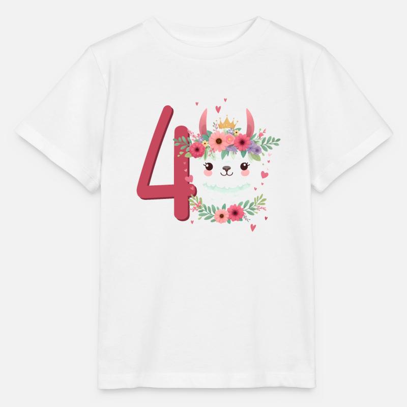 Geburtstag 4 Mädchen Alpaka LLama Vier Lama 4 Jahr - Stanley/Stella Kinder T-Shirt MINI CREATOR  - Weiß