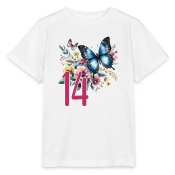 Geburtstag 14 Mädchen Schmetterling Fourteen 14 Ja - Stanley/Stella Kinder T-Shirt MINI CREATOR  - Weiß - Vorne - Maike (125cm)