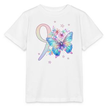 Geburtstag 9 Mädchen Schmetterling Neun 9 Jahre - Stanley/Stella Kinder T-Shirt MINI CREATOR  - Weiß - Vorne - Maike (125cm)