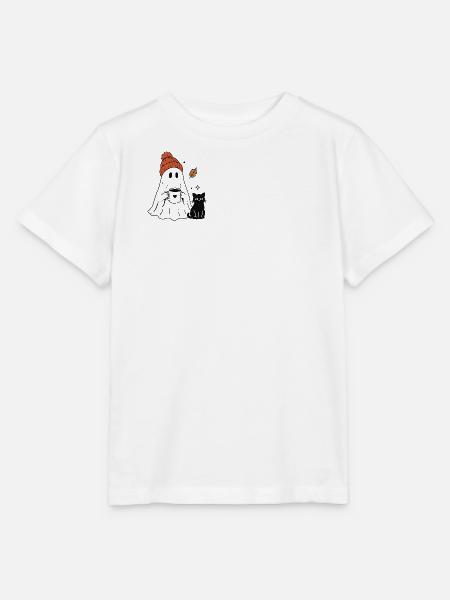Süßer Geist mit Mütze & Katze – Cozy Halloween - Stanley/Stella Kinder T-Shirt MINI CREATOR - Weiß