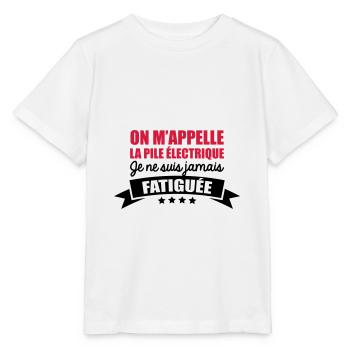 pile électrique jamais fatiguée - T-shirt bio MINI CREATOR Stanley/Stella Enfant - blanc - Devant - Maike (125cm)