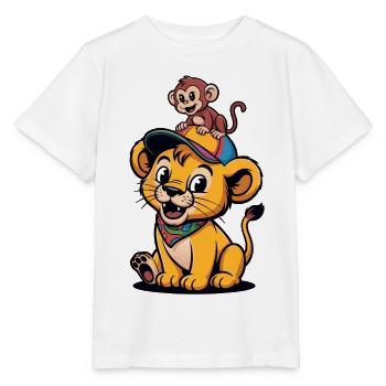 Cute Lion and Monkey – Best Friends - Stanley/Stella MINI CREATOR Kids’ T-Shirt - white - Front - Maike (125cm)