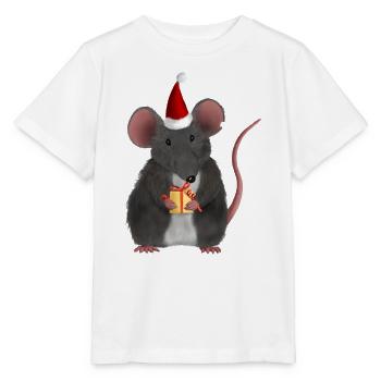 Weihnachtsratte mit Geschenk - Ohne Text - Stanley/Stella Kinder T-Shirt MINI CREATOR  - Weiß - Vorne - Maike (125cm)