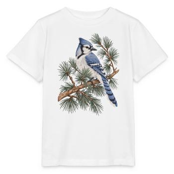 Blauer Eichelhäher auf Kiefernzweigen - Stanley/Stella Kinder T-Shirt MINI CREATOR  - Weiß - Vorne - Maike (125cm)
