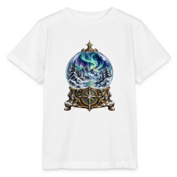Polarlicht-Kompass in winterlicher Schneekugel - Stanley/Stella Kinder T-Shirt MINI CREATOR  - Weiß - Vorne - Maike (125cm)