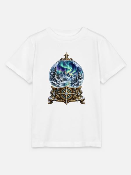 Polarlicht-Kompass in winterlicher Schneekugel - Stanley/Stella Kinder T-Shirt MINI CREATOR - Weiß