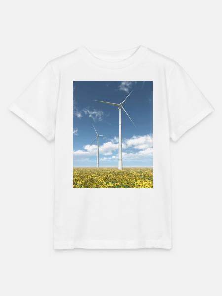 Windkraftanlagen mit Sonnenblumen - Stanley/Stella Kinder T-Shirt MINI CREATOR - Weiß