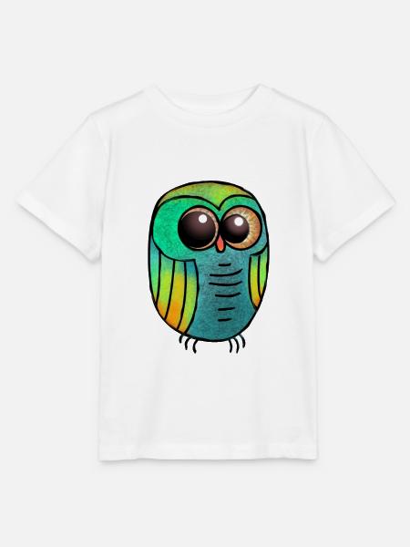 Grüne Eule Strukturierte haarige Eule / Süße Eule - Stanley/Stella Kinder T-Shirt MINI CREATOR - Weiß