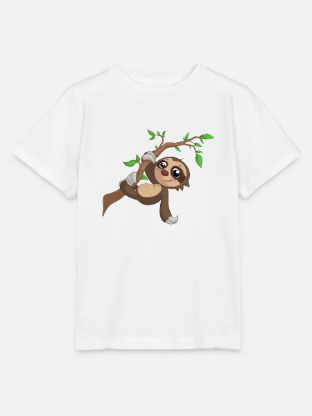 Hängendes Comic Faultier - Stanley/Stella Kinder T-Shirt MINI CREATOR  - Weiß