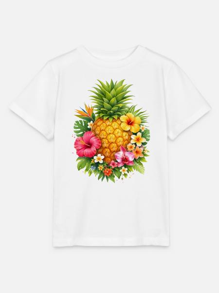Tropische Ananas mit Blumen - Stanley/Stella Kinder T-Shirt MINI CREATOR - Weiß