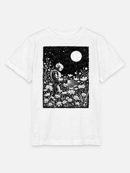 Roboter gießt leuchtende Blumen - Stanley/Stella Kinder T-Shirt MINI CREATOR - Weiß