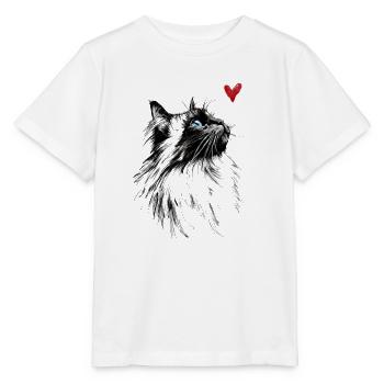 Cadeau de chat en forme d’aquarelle en forme de cœur pour chat - T-shirt bio MINI CREATOR Stanley/Stella Enfant - blanc - Devant - Maike (125cm)