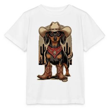 Tenue vintage de teckel de cowboy – Chemise western pour chien - T-shirt bio MINI CREATOR Stanley/Stella Enfant - blanc - Devant - Maike (125cm)