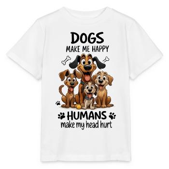 Dessin animé drôle de chien en dessin animé Les chiens me rendent heureux - T-shirt bio MINI CREATOR Stanley/Stella Enfant - blanc - Devant - Maike (125cm)