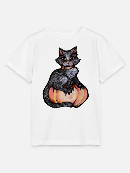 Mitternachtskatze auf Kürbis - Stanley/Stella Kinder T-Shirt MINI CREATOR  - Weiß