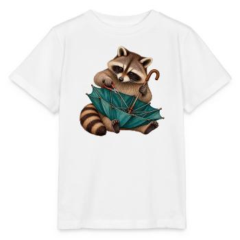 Waschbär repariert einen Regenschirm - Stanley/Stella Kinder T-Shirt MINI CREATOR  - Weiß - Vorne - Maike (125cm)