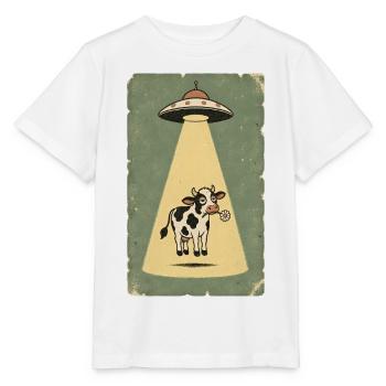 Gelassene Kuh im UFO Strahl - Stanley/Stella Kinder T-Shirt MINI CREATOR  - Weiß - Vorne - Maike (125cm)