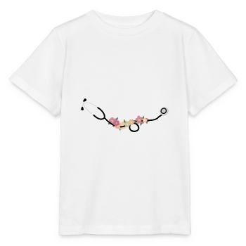 Stéthoscope avec des fleurs - T-shirt bio MINI CREATOR Stanley/Stella Enfant - blanc - Devant - Maike (125cm)
