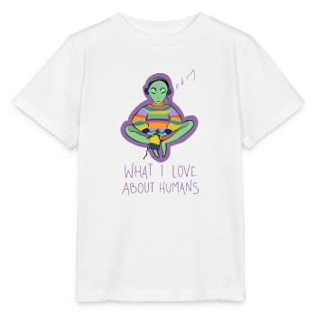 Ce que j’aime dans la conspiration des humains - T-shirt bio MINI CREATOR Stanley/Stella Enfant - blanc - Devant - Maike (125cm)
