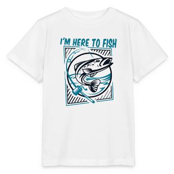 Je suis ici pour pêcher, pêcheur au fil, pêcheur en haute mer, pêcheur à la ligne - T-shirt bio MINI CREATOR Stanley/Stella Enfant - blanc - Devant - Maike (125cm)