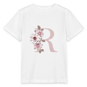 R Buchstabe mit Blumen 3D Effekt - Stanley/Stella Kinder T-Shirt MINI CREATOR  - Weiß - Vorne - Maike (125cm)