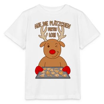 Rentier Backen Spruch Auf die Plätzchen fertig los - Stanley/Stella Kinder T-Shirt MINI CREATOR  - Weiß - Vorne - Maike (125cm)