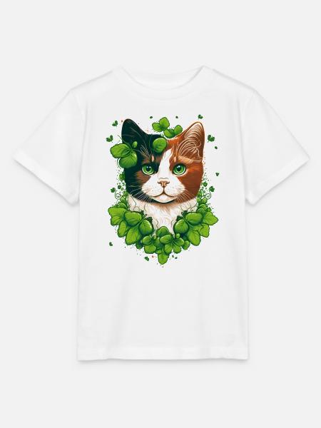 Katze mit Blätter Rahmen - Stanley/Stella Kinder T-Shirt MINI CREATOR - Weiß