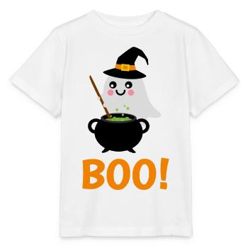 Halloween Mädchen Sepenst Boo! mit Zauberkessel  - Stanley/Stella Kinder T-Shirt MINI CREATOR  - Weiß - Vorne - Maike (125cm)