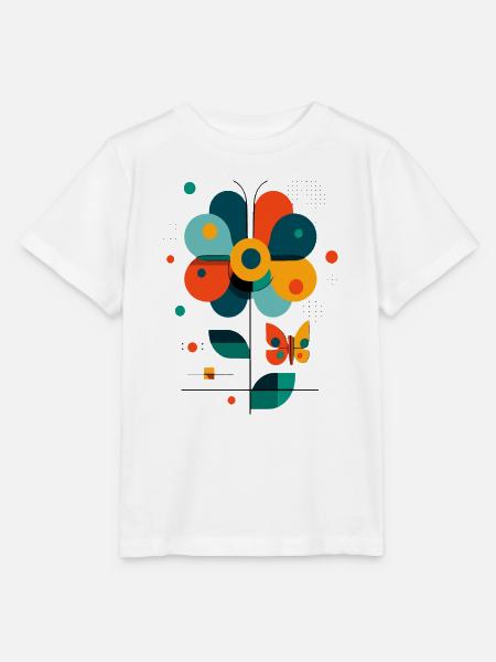 stilisierte Blume mit Schmetterling - Stanley/Stella Kinder T-Shirt MINI CREATOR - Weiß