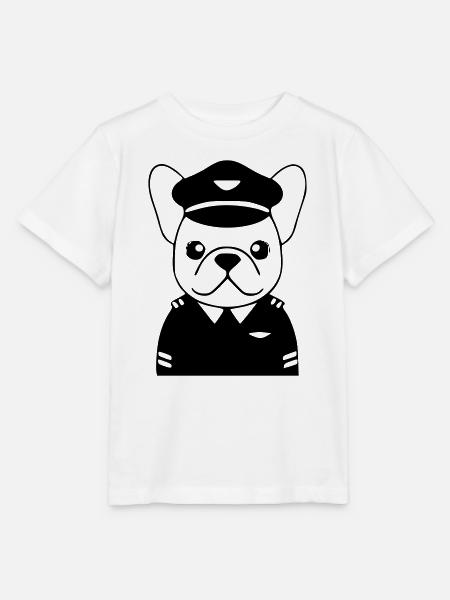 Frenchie Pilot Uniform Schwarz - Stanley/Stella Kinder T-Shirt MINI CREATOR  - Weiß