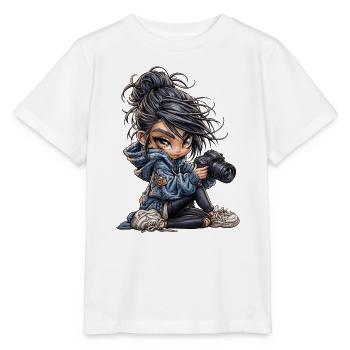 Camera Girl in Denim Hoodie - Stanley/Stella MINI CREATOR Kids’ T-Shirt - white - Front - Maike (125cm)