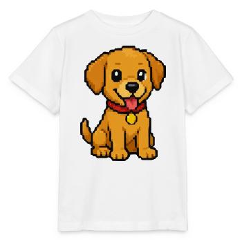 Pixel puppy dog with red ribbon - Stanley/Stella MINI CREATOR Kids’ T-Shirt - white - Front - Maike (125cm)