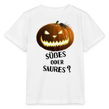Süßes oder Saures - Kürbis mit Spinne - Stanley/Stella Kinder T-Shirt MINI CREATOR  - Weiß - Vorne - Maike (125cm)