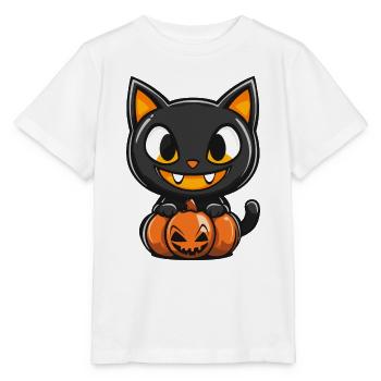 Katze Halloween Kater - Stanley/Stella Kinder T-Shirt MINI CREATOR  - Weiß - Vorne - Maike (125cm)