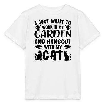 Ich will nur Arbeit In Meinem Garten Und Abhängen Mit Meinen Katzen - Stanley/Stella Kinder T-Shirt MINI CREATOR  - Weiß - Vorne - Maike (125cm)