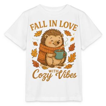 Herbstkuschel mit Igel und Tasse - Stanley/Stella Kinder T-Shirt MINI CREATOR  - Weiß - Vorne - Maike (125cm)