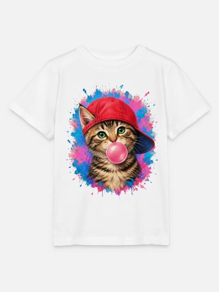 Coole Katze mit Cap und Kaugummi - Stanley/Stella Kinder T-Shirt MINI CREATOR  - Weiß