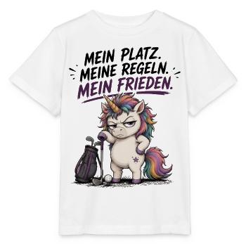 Mein Platz Meine Regeln Mein Frieden Einhorn Golf - Stanley/Stella Kinder T-Shirt MINI CREATOR  - Weiß - Vorne - Maike (125cm)