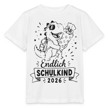 Endlich Schulkind 2026 Dino mit Blumen - Stanley/Stella Kinder T-Shirt MINI CREATOR  - Weiß - Vorne - Maike (125cm)