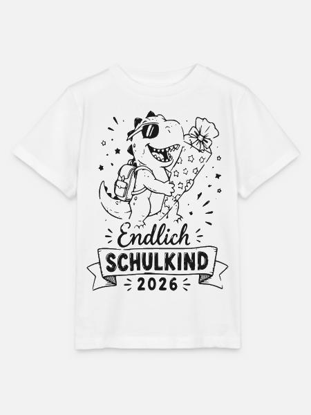 Endlich Schulkind 2026 Dino mit Blumen - Stanley/Stella Kinder T-Shirt MINI CREATOR  - Weiß